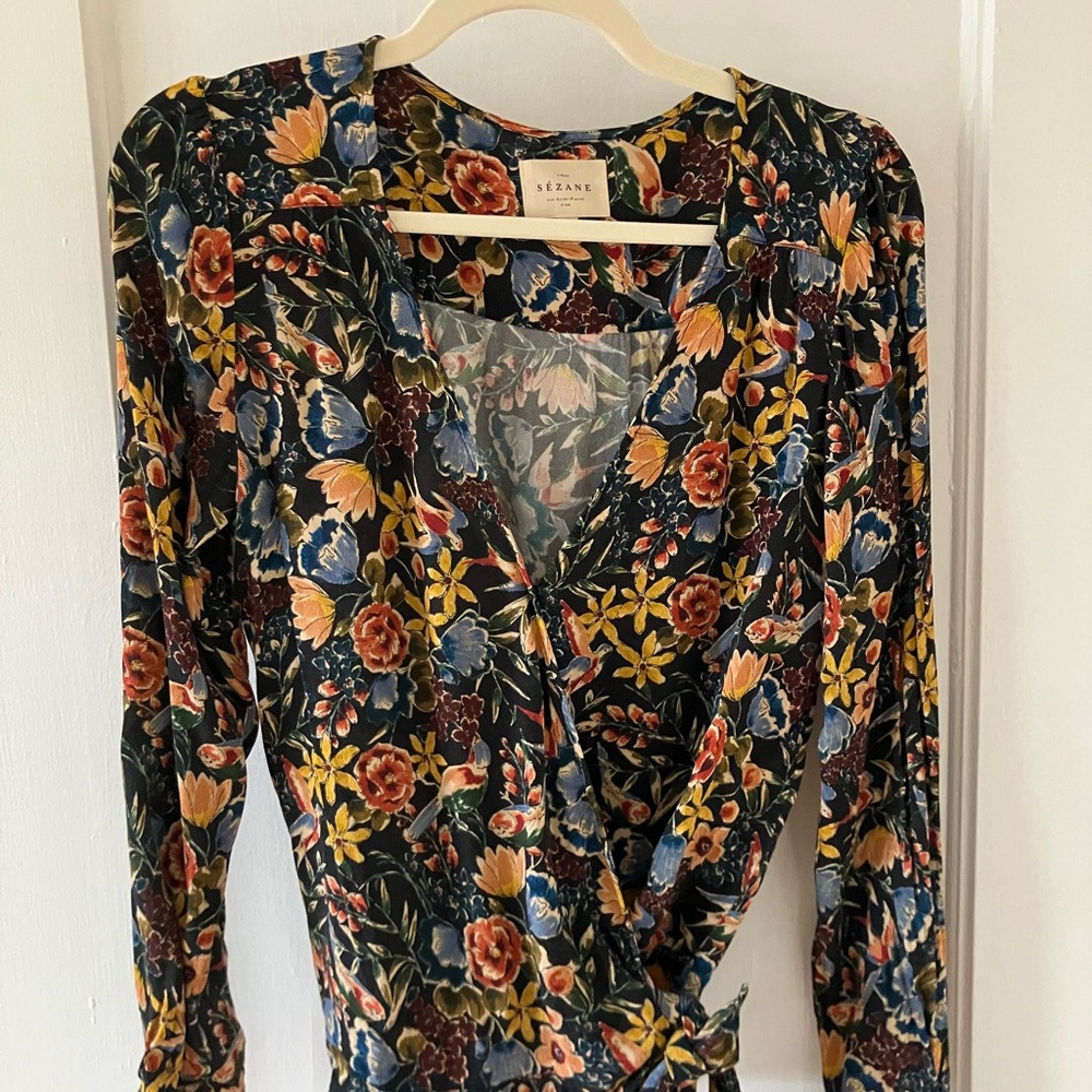 Sezane floral wrap shirt Dafne S